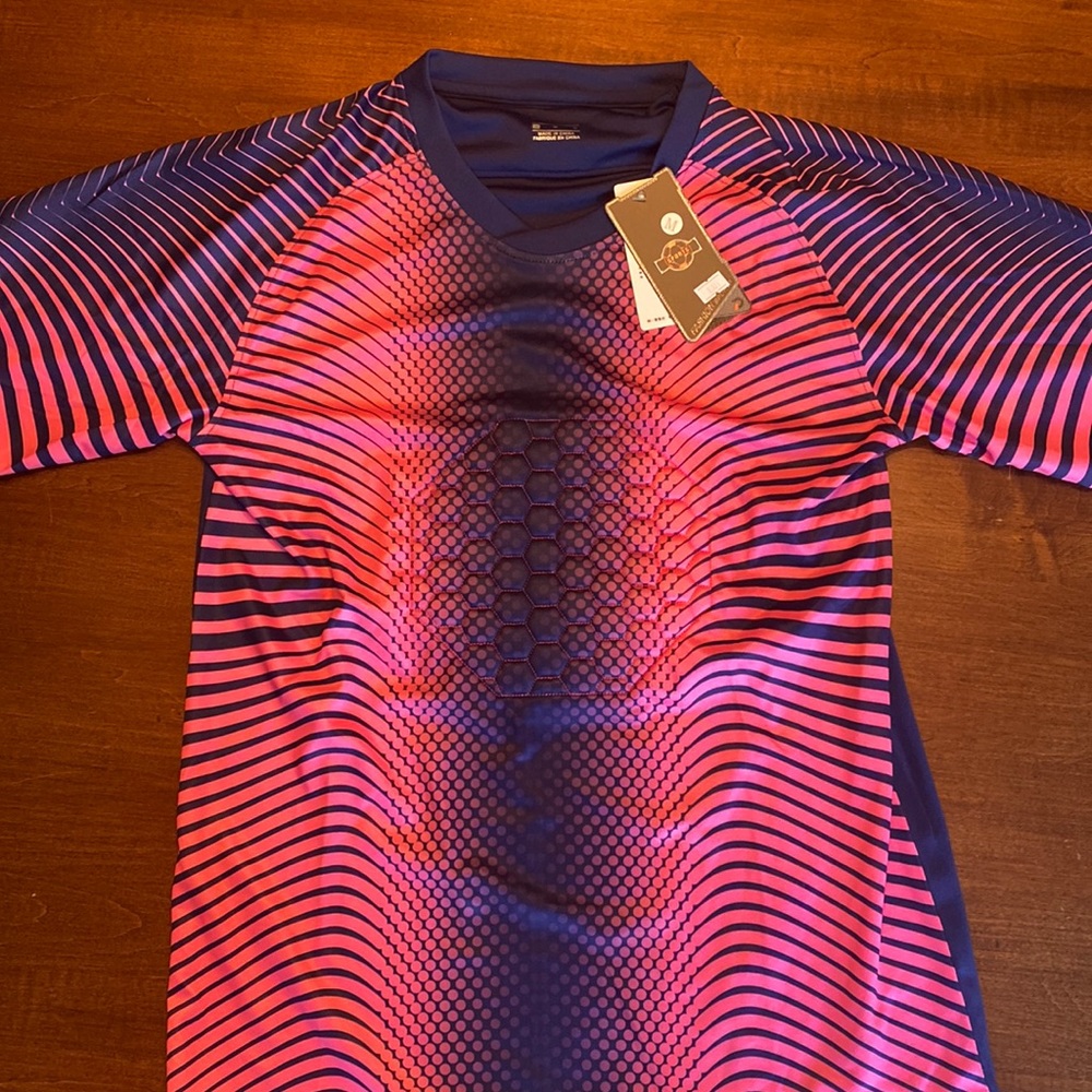 Pink/Blue soccer Goalkeeper jersey.